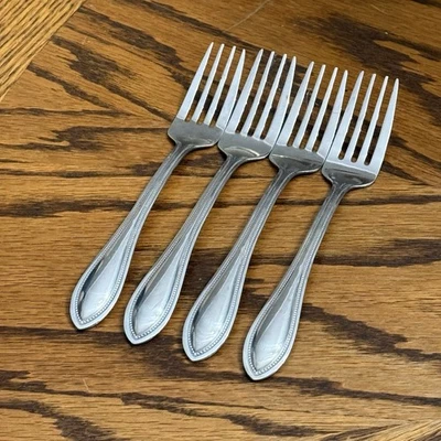 Pfaltzgraff American Bead Stainless 4 Salad Forks Flatware Silverware 7 1/2” - Image 1 of 4