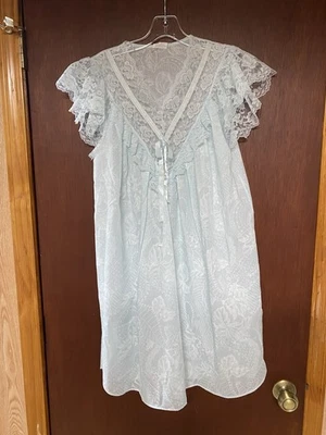 Donna Richard  Gilligan O'Malley Blue Floral Lace Collar Nightgown Sz M/L? - Image 1 of 4