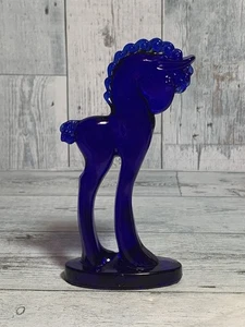 Vintage Mosser Cobalt Blue Glass Pony Trojan Horse - Picture 1 of 7