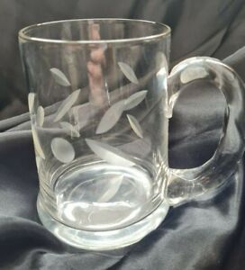 Cut Glass Lead Crystal Drinking Tankard with etched design - super condition