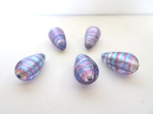 Puffed Cone Shape Murano Lampwork Blue and Purple Swirl Glass Beads Quantity 5 - Picture 1 of 3