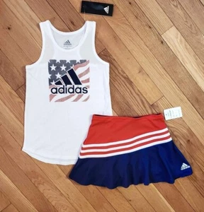 NEW ADIDAS Little Girls Patriotic USA Tank Top & Skort Set, Red White Blue - Picture 1 of 4