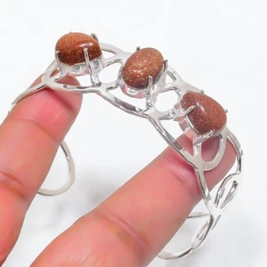 Red Sunstone Gemstone 925 Sterling Silver Jewelry Cuff Bracelet Adjustable - Picture 1 of 1