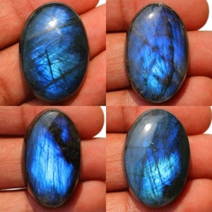 4 Pezzi Pietre Preziose Cabochon Ovali Labradorite Blu Fuoco Naturale Alta Qualità 29mm-33,7mm - Foto 1 di 12