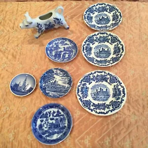 Blue and White Plates Saucer Cow Creamer Enoch Wedgewood Royal Copenhagen - Picture 1 of 12