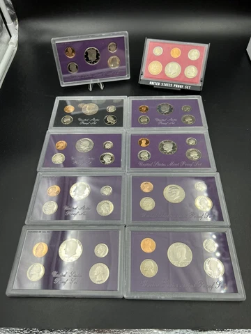 Complete Set 1982 - 1991 10 Proof Sets Lot US Mint OGP Cover