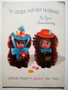To sister & husband look sharp vintage Wedding Anniversary greeting card *EE4 - Picture 1 of 3