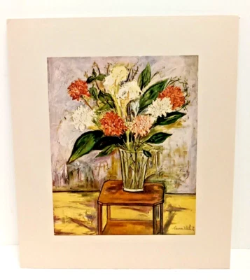 Vintage Maurice Utrillo Still Life Art Print Flowers in Vase on Table - Image 1 of 3
