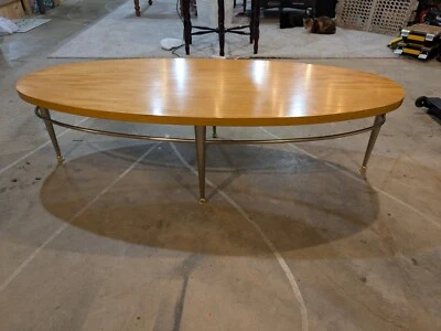 Mesa de centro Ethan Allen tapa de arce patas de metal mediados de siglo era espacial moderna Foto 1 de 4