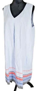 J Jill Love Linen Sleeveless Shift Dress Size M Blue Midi V Neck Pockets - Picture 1 of 9