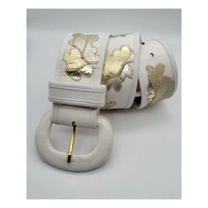 Vintage 1980's Carlos Falchi White and Gold Statement Wide Belt - Picture 1 of 6