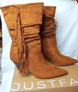 Just Fab Boots Sanna Slouchy Fringe Boot Camel Size 5.5 New - Picture 1 of 3