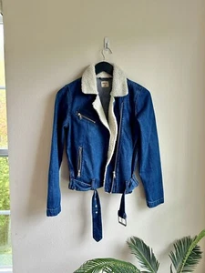 Gap Denim Jacket Women's XS Sherpa Lined Belt Buckle Blue 1969 - Picture 1 of 17