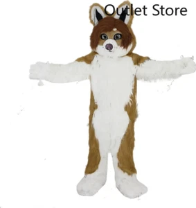 Halloween Long Fur Brown Mascot Costume Husky Fox Dog Cosplay Outfit Fursuit - Picture 1 of 3
