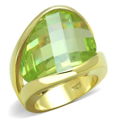 Anillo de oro peridoto cóctel plata esterlina verde circonita corte cojín Foto 1 de 2