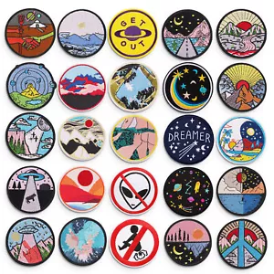 Circle Space Iron Day Night Patch Applique on Embroidered Badge Emblem on Sew - Picture 1 of 49