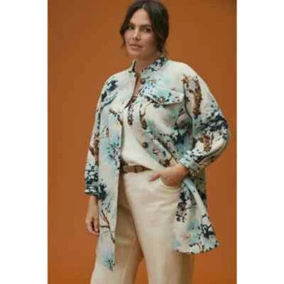 Abrigo Suéter Anthropologie Field Flor Lana 1X NUEVO Motivo Floral Azul Foto 1 de 4