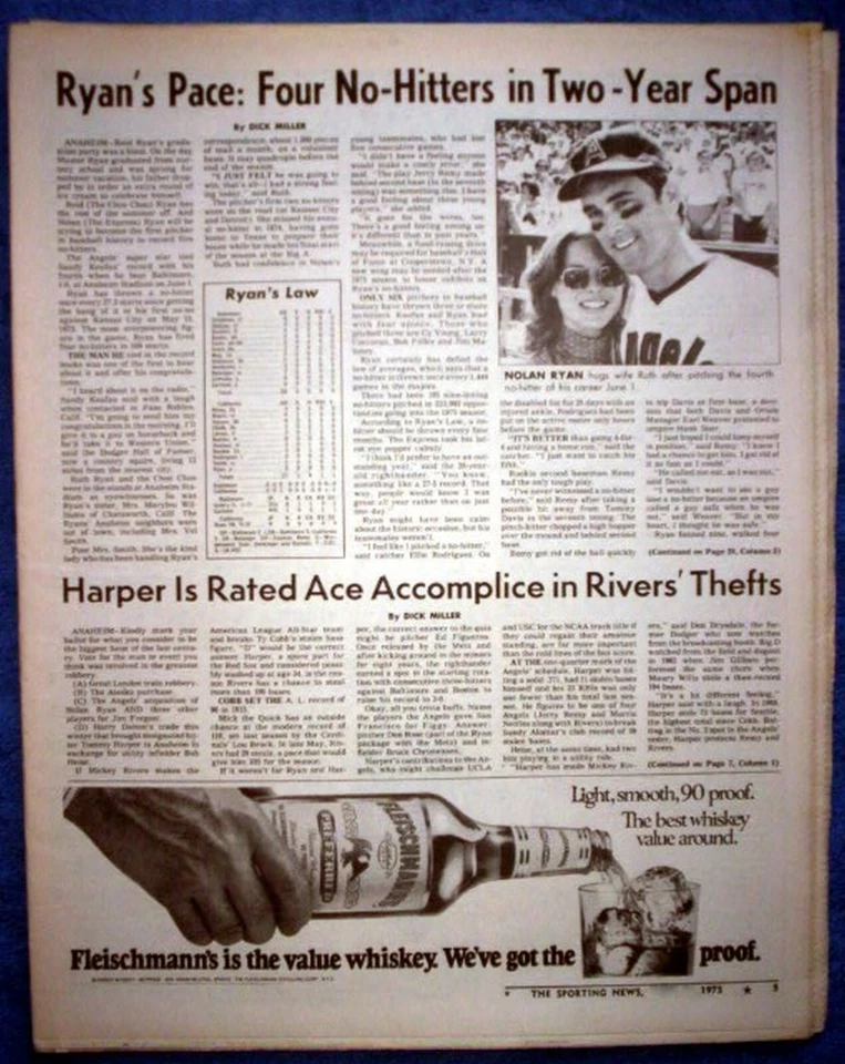 NOLAN RYAN 1975 NO-HITTER #4 REVIEW CALIFORNIA ANGELS PHOTO FEATURE RANGERS - Image 1 of 1
