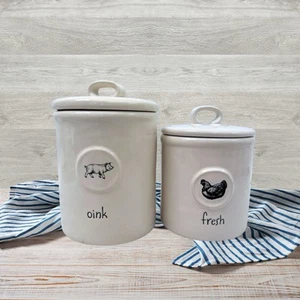Rae Dunn "Oink, Fresh" Farm Line Kanister Bauernhaus 2er Set Neu - Bild 1 von 2