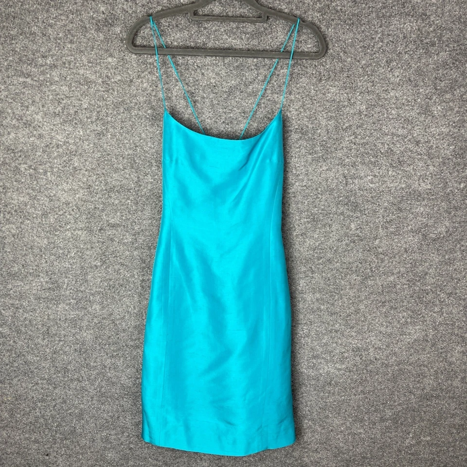 Mini Vestido Vintage Ralph Lauren 100% Seda Espalda Abierta Cóctel Turquesa Talla 6 Foto 1 de 4