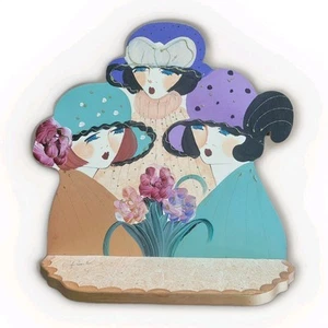 Roarings 20s Flapper Girls Trio Hanging Shelf 14" Purple Gold Artist Signed Wood - Picture 1 of 16