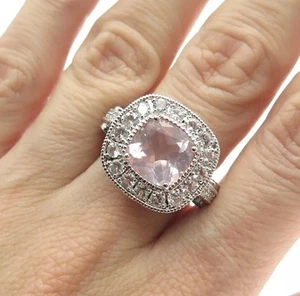 925 Estate Sz 7 Sterling Silver Diamond Lavender Amethyst White Topaz Gem Ring - Picture 1 of 9