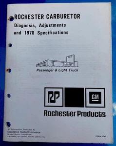 1978 ROCHESTER CARBURETOR Diagnosis, Adjustments & Specifications Booklet/Manual - Imagen 1 de 2