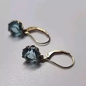 Earrings Dangle Light Blue Gems On 14k Gold. - Picture 1 of 3