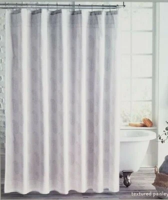 Cortina de chuveiro Peri Home texturizada paisley tecido cinza/branco 72" x 72" nova na embalagem - Imagem 1 de 4