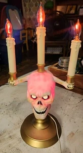 VTG Halloween Skull Candelabra HallowScream Haunted Trendmasters W/Box WORKS - Picture 1 of 10