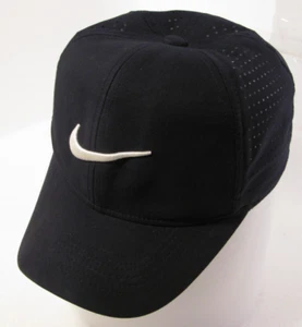 Nike Golf Hat Youth Size Black Vented Polyester White Swoosh Logo Modern Cap - Picture 1 of 11