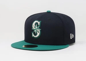 New Era 5950 Men Women Cap Seattle Mariners On Field Navy Blue Green Fitted Hat - Picture 1 of 5