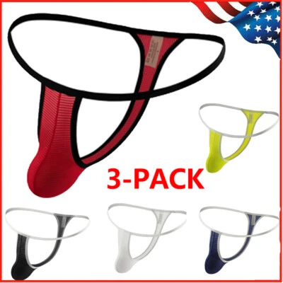 3PCS Men T-back Briefs Underwear Thong G-string Panties Mesh See-through Pouch - Image 1 of 4