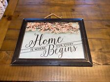 Primitive Farmhouse Cherry Blossom Home Begins Print In Wood Frame