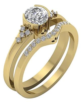 SI1 G 1.00 Carat Genuine Diamond 14k Yellow Gold Halo Bridal Engagement Ring Set - Image 1 of 4