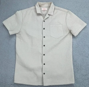Negative Space Shirt Mens Small Beige Boxy Waffle Knit Button Up Short Sleeve - Picture 1 of 13