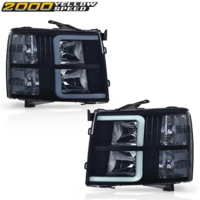 LED DRL Tube Headlights Black/Smoked Fit For 2007-2013 Chevy Silverado - Image 1 of 4