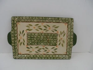 Temptations Old World Green Rectangular Handled Serving Tray Platter 13.5 x 9.5 - Picture 1 of 5