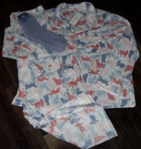 NWT Karen Neuburger White/Blue/Pink COZY CATS ALL-FLEECE Pajama Set 1X SOCKS - Picture 1 of 5