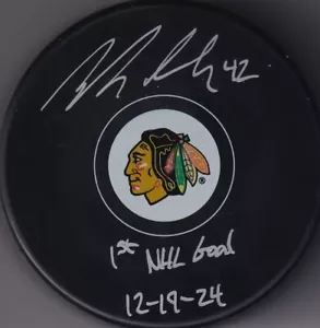 BECKETT NOLAN ALLAN SIGNED "1st NHL GOAL 12-19-24" CHICAGO BLACKHAWKS PUCK 17221 - Picture 1 of 2