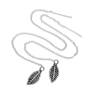 Sterling Silver Leaf Pull Through Earrings Leaves Plants Pull Thru - Picture 1 of 6