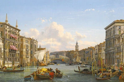 VIEW OF THE GRAND CANAL THE RIALTO BRIDGE VENICE ITALY BY FRIEDRICH NERLY REPRO  - Image 1 of 3