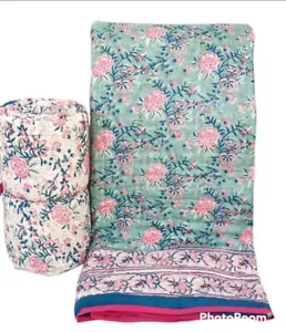 Indische Baumwolle Queen Size Blumendruck Wendedecke Quilt Winter Razai Art - Bild 1 von 1