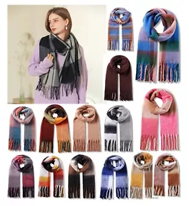 Women Fluffy Scarf Thick Soft Blanket Tassel Stole Scarves Stylish Shawl Wrap - Picture 1 of 23