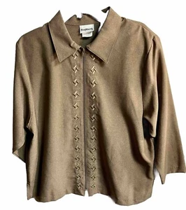 BonWorth beige ungefütterte Jacke mit Stickerei Kragen Reißverschluss vorne (477.E) - Bild 1 von 4