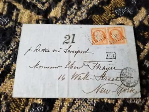Postal Cover - France to New York - Ceres 1853 Postmark - Z154 - Picture 1 of 3