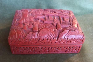 Antique Chinese Red lacquer box- hand carved-100+ years old - Picture 1 of 24