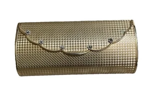 Vintage Metal Clutch Bag Woven Hardshell Gold Tone Party Cocktail Purse - Picture 1 of 18