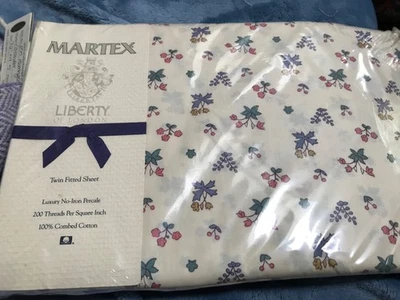 Vinage Martex Flower Sheet twin fitted Liberty of London NOS Collin Foto 1 de 3