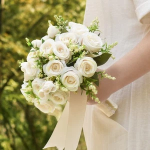 Wedding Bouquets for Bride Bridesmaid 9 Inch Ivory Bride Bridal Bouquet Tossi... - Picture 1 of 8